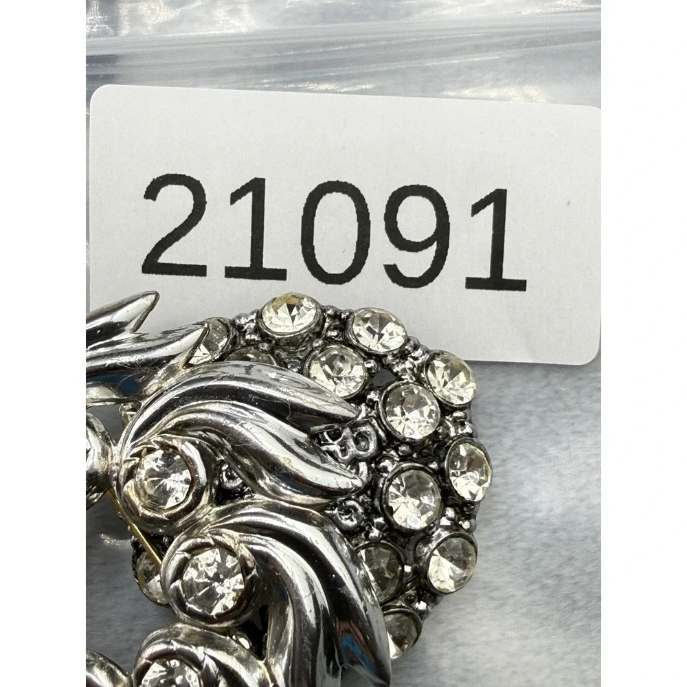 Vintage Rhinestone Dome Wreath Brooch Lot Silver Tone